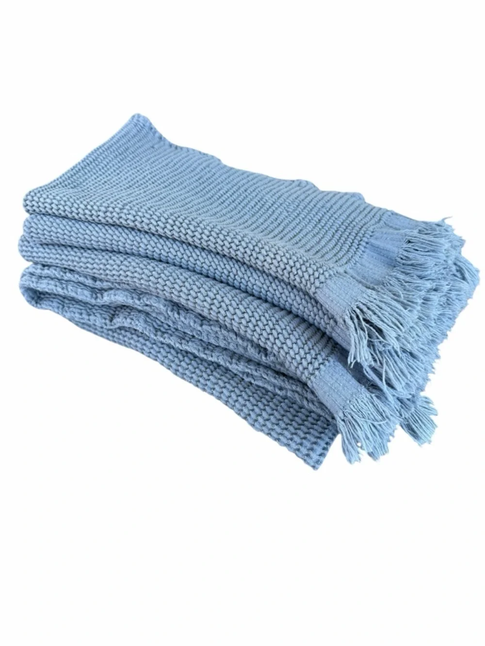 Matouk Kiran 4-Piece Turkish Cotton Waffle Towel Set Sea Blue Fringe Soft GUC